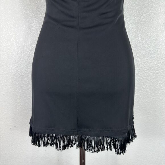 Vintage 90s Y2K Black Slip Dress Misope Women Small Fringe Party Mini Whimsigoth - Picture 8 of 10